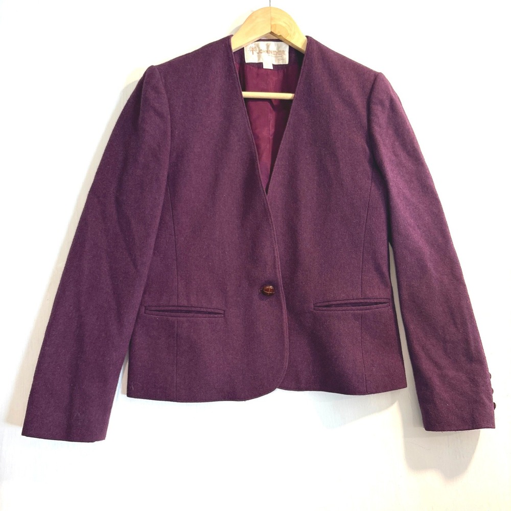 John Meyer Vintage Purple Wool Blend Collarless Blazer Jacket Womens Size 8